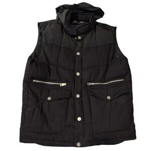 ZARA Men’s Denim Black Puffer Vest L Large hoodie snap button rugged full zip